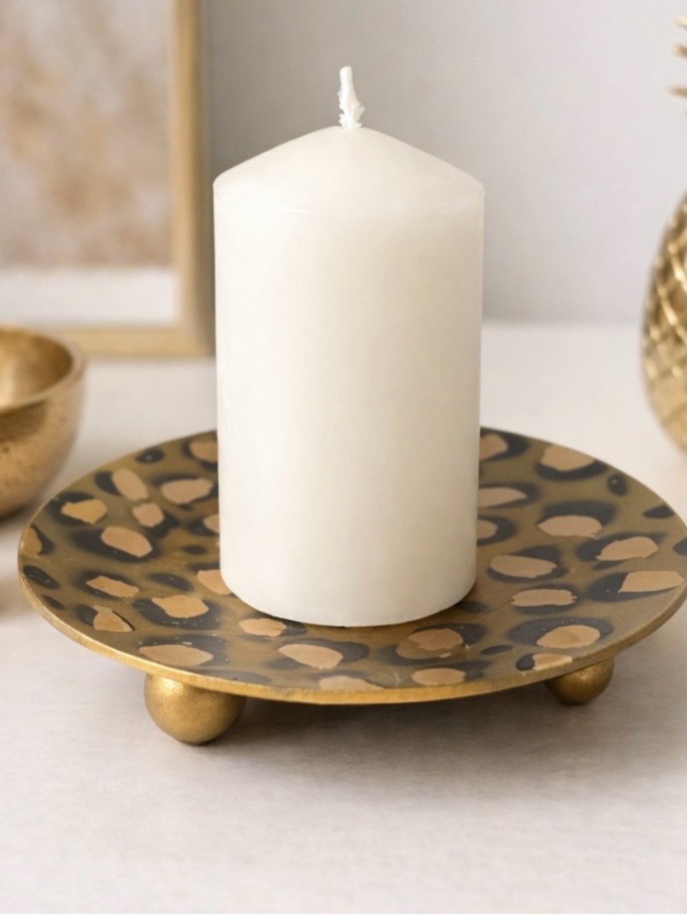 Brass Leopard Print Candle Holder or decorative plate